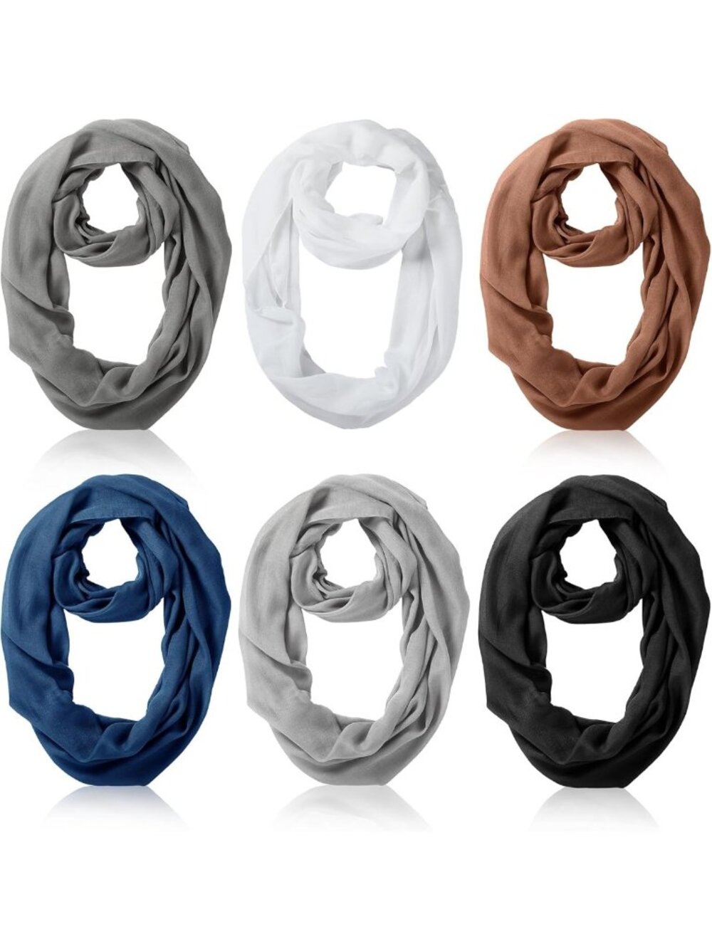 6 Pcs Lightweight Infinity Scarf Set - Solid Color Loop Scarves, Soft Winter